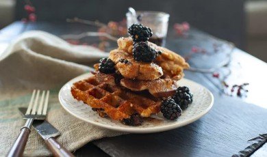 Spicy Gluten-Free Chicken and Cheddar Waffles with Blackberry-Maple Syrup